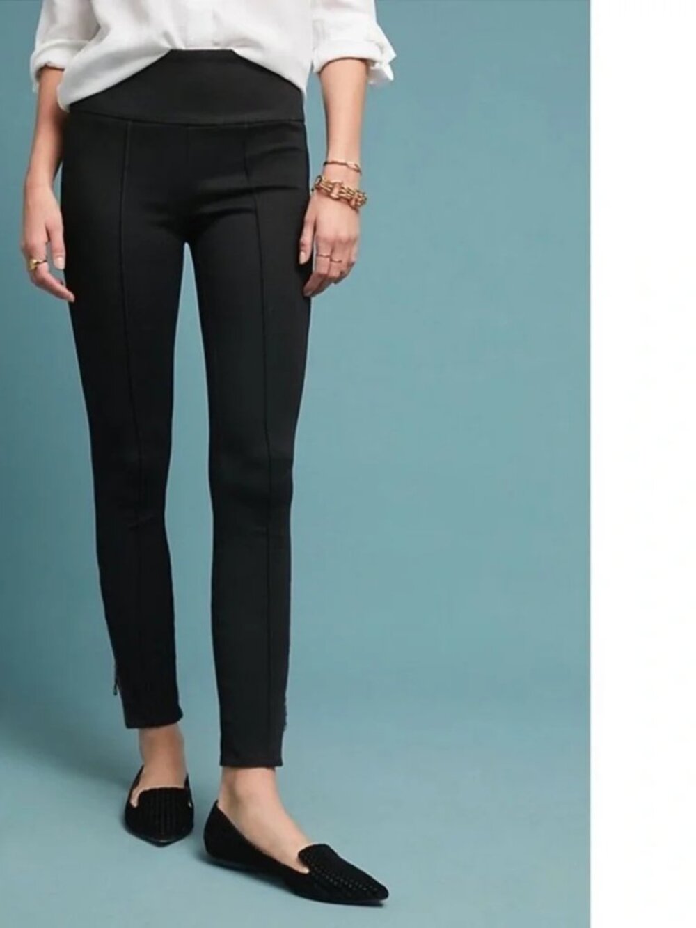 Anthropologie Pilcro Black High Rise Denim Leggings with Zip-Hem